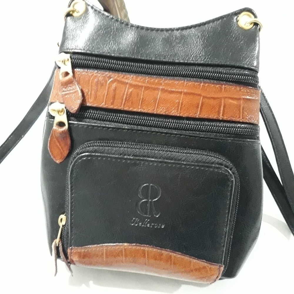Bellerose Faux Leather crossbody bag black and brown purse - Picture 3 of 9